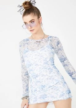 Daisy Street Porcelain Mesh Mini Dress