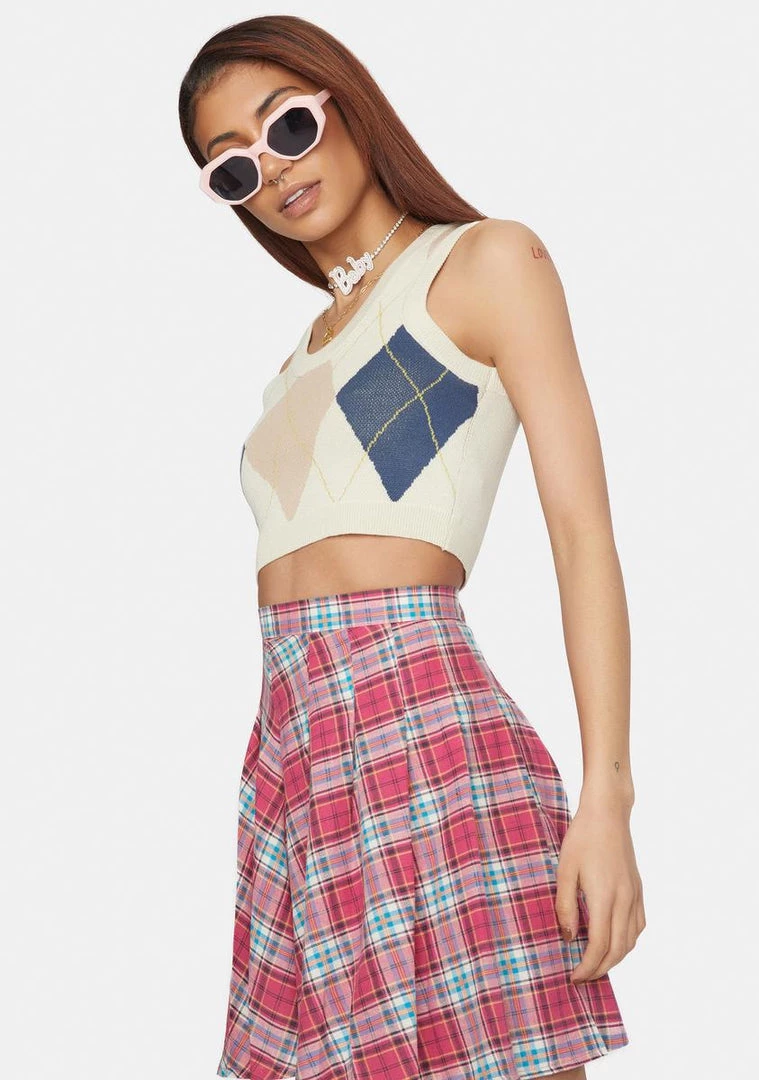 Daisy Street Tops Argyle Golf Crop Top