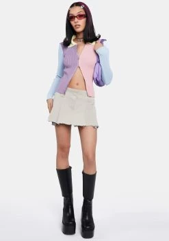 Daisy Street Tops Pastel Color Block Zipped Knit Shirt