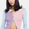 Daisy Street Tops Pastel Color Block Zipped Knit Shirt