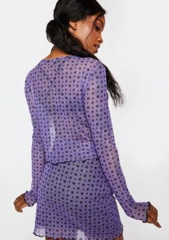 Daisy Street Purple Floral Mesh Cardigan