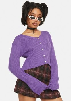 Daisy Street Purple Ribbed 90s Cardigan