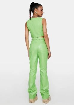 Daisy Street Neon Green Vegan Leather Trousers Bottoms