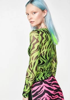 Daisy Street Zebra Print Mesh Top Tops