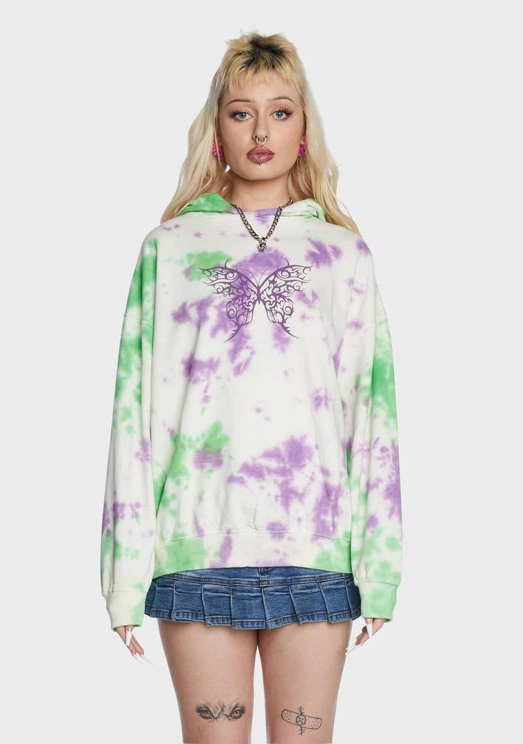Daisy Street Butterfly Printed Tie Dye Hoodie