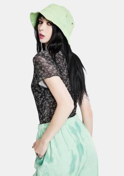 Daisy Street Black Floral Mesh Top