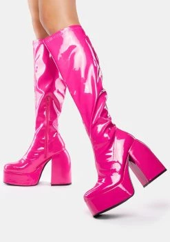 Daisy Street Pink Patent Platform Boots