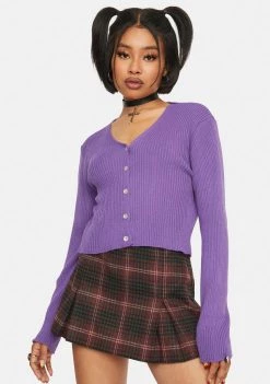 Daisy Street Purple Ribbed 90s Cardigan