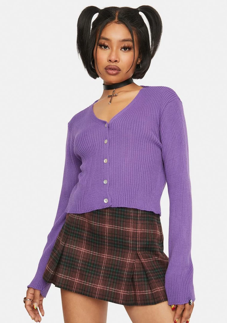 Daisy Street Purple Ribbed 90s Cardigan