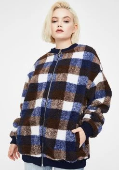 Daisy Street Outerwear Check Teddy Bomber Jacket