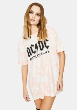 Daisy Street AC/DC Relaxed Fit Tie Dye Graphic Tee Tops