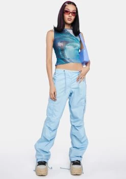 Daisy Street Ocean Photographic Mesh Vest Sheer Crop Top