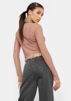 Daisy Street Brown Mesh Cardigan Tops