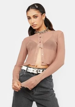 Daisy Street Brown Mesh Cardigan Tops