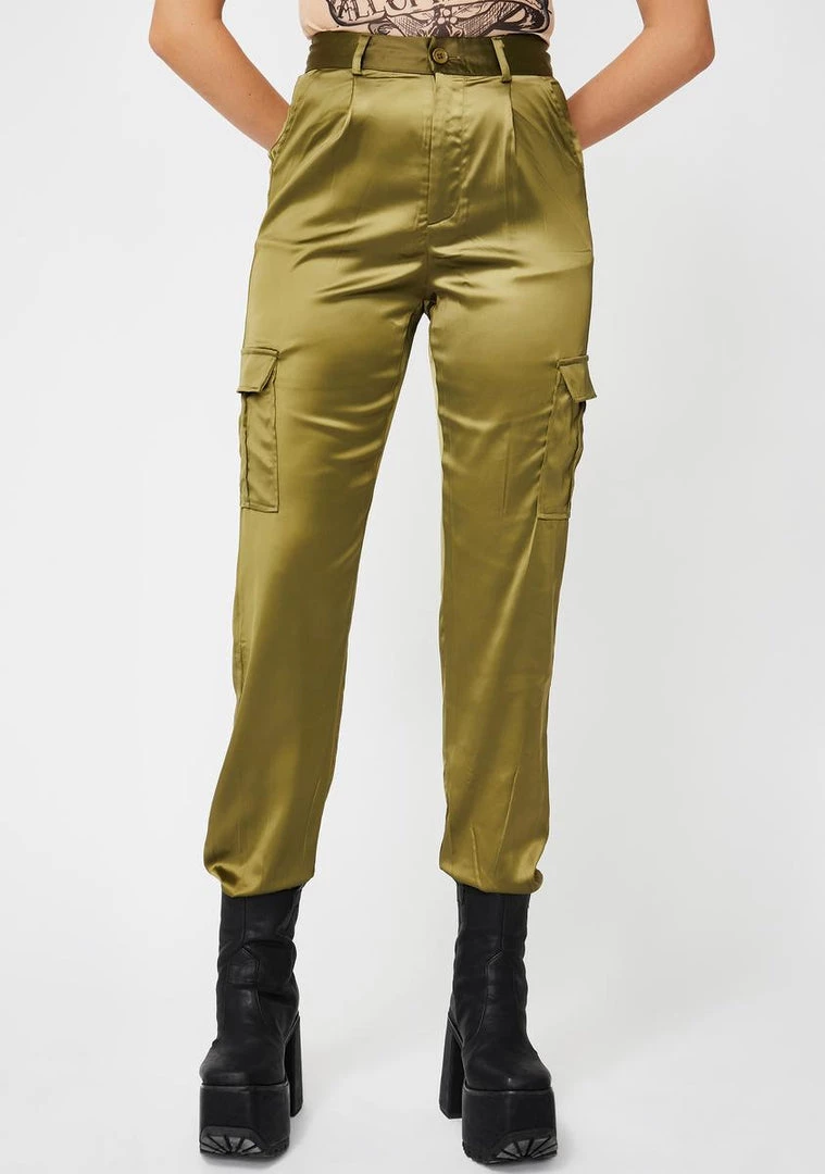 Daisy Street Green Satin Utility Trousers