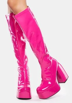Daisy Street Pink Patent Platform Boots