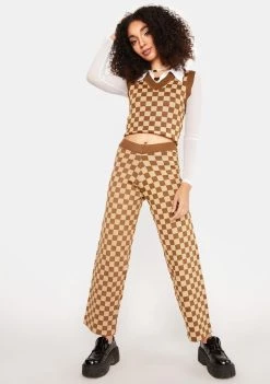 Daisy Street Knitted Checkered Trousers Bottoms