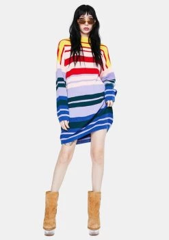 Daisy Street Rainbow Knitted Midi Dress Dresses