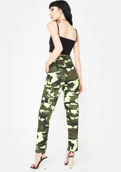 Daisy Street Neon Green Camo Cargo Pants Bottoms