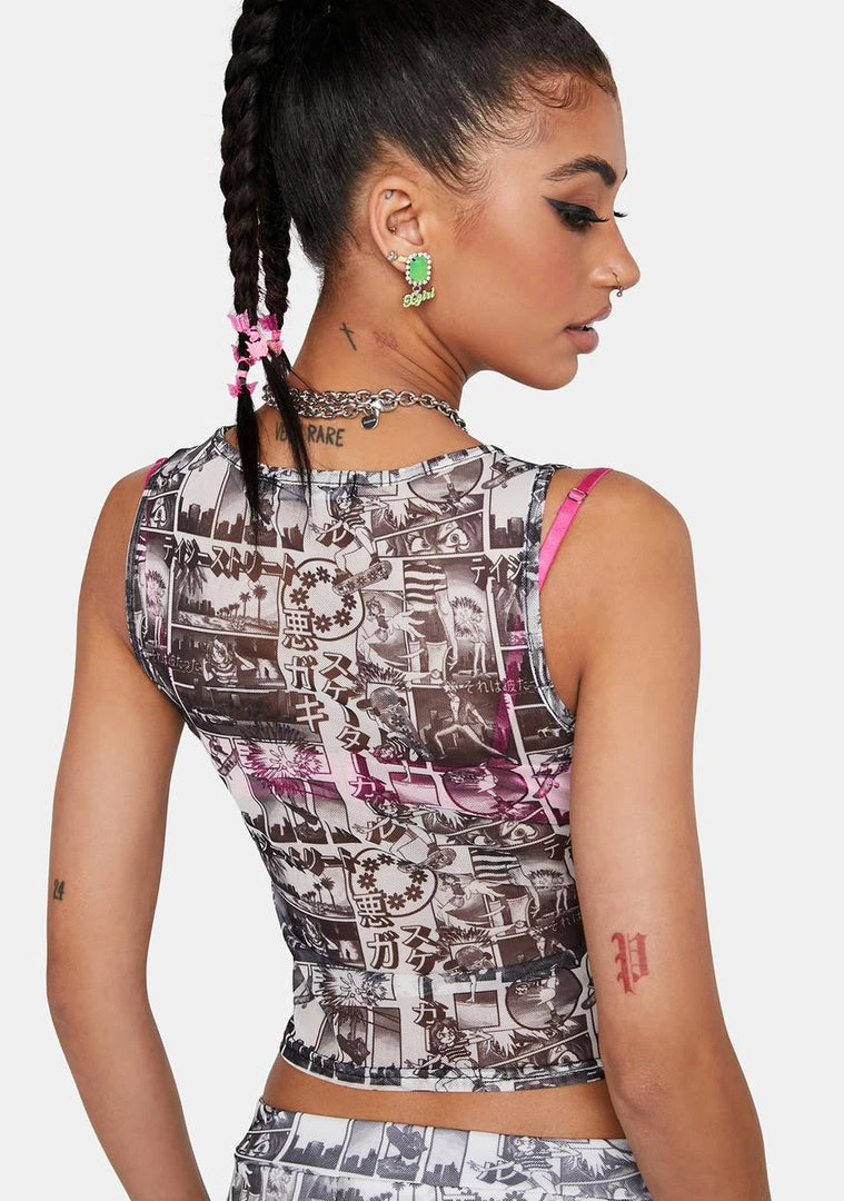 Daisy Street Mono Anime Mesh Crop Tank