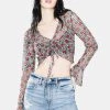 Daisy Street Tops Black Floral Long Sleeve Crop Top
