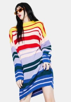 Daisy Street Rainbow Knitted Midi Dress Dresses