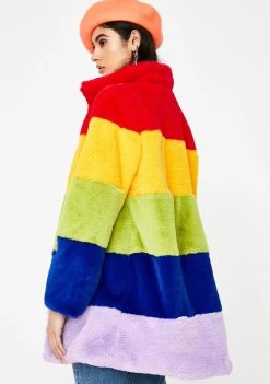Daisy Street Rainbow Faux Fur Coat