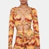 Daisy Street Orange Multi Print Lace-Up Crop Top Tops