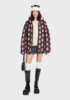 Daisy Street Mushroom Print Puffer Jacket