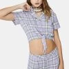 Daisy Street Tops Lilac Checked Tie Front Crop Top