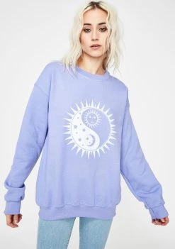 Daisy Street Tops Yin Yang Sun Print Oversized Sweatshirt