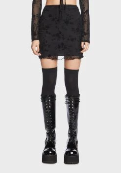 Daisy Street Bottoms Flocked Mesh Mini Skirt
