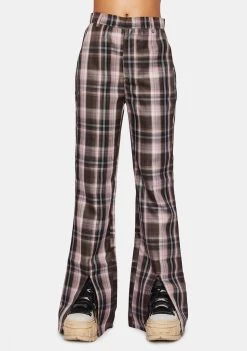Daisy Street Bottoms Brown Split Plaid Trousers
