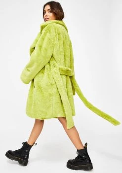 Daisy Street Outerwear Green Faux Fur Wrap Coat