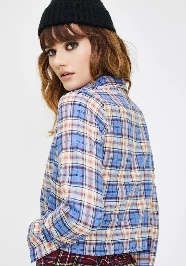 Daisy Street Cropped Checkered Zip Up Top