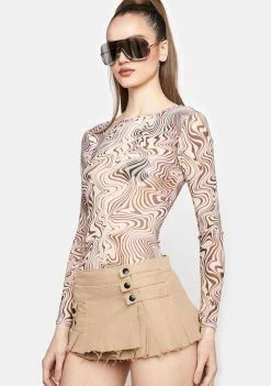 Daisy Street Tops Amelia Long Sleeve Mesh Swirl Top