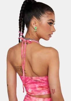 Daisy Street Crop Halter Top Pink Tie Dye Strappy Crop Top
