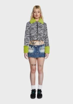 Daisy Street Zebra Print Fur Trim Jacket Faux Fur Jacket