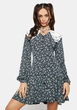 Daisy Street Dresses Blue Floral Lace Collar Dress