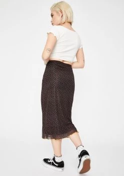 Daisy Street Black Floral Mesh Midi Skirt Bottoms