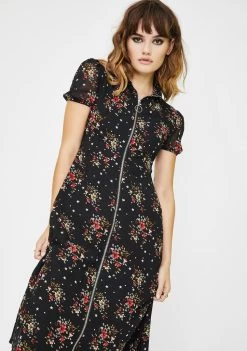 Daisy Street Dresses Front Zip Floral Midi Dress