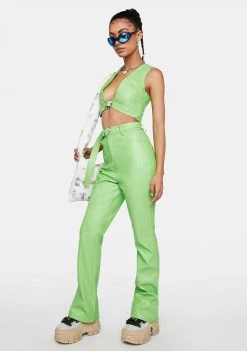 Daisy Street Neon Green Vegan Leather Trousers Bottoms