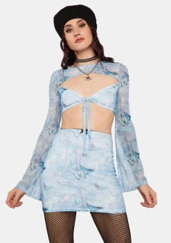 Daisy Street Mesh Butterfly Mini Skirt