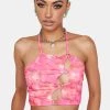 Daisy Street Crop Halter Top Pink Tie Dye Strappy Crop Top