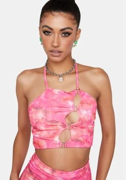 Daisy Street Crop Halter Top Pink Tie Dye Strappy Crop Top