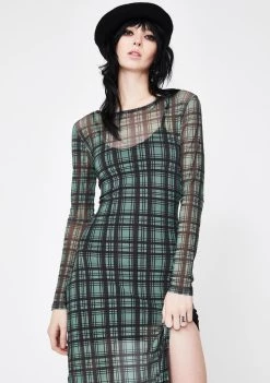 Daisy Street Check Print Mesh Dress Dresses