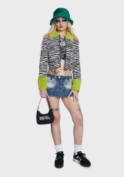 Daisy Street Zebra Print Fur Trim Jacket Faux Fur Jacket