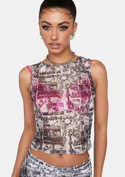 Daisy Street Mono Anime Mesh Crop Tank