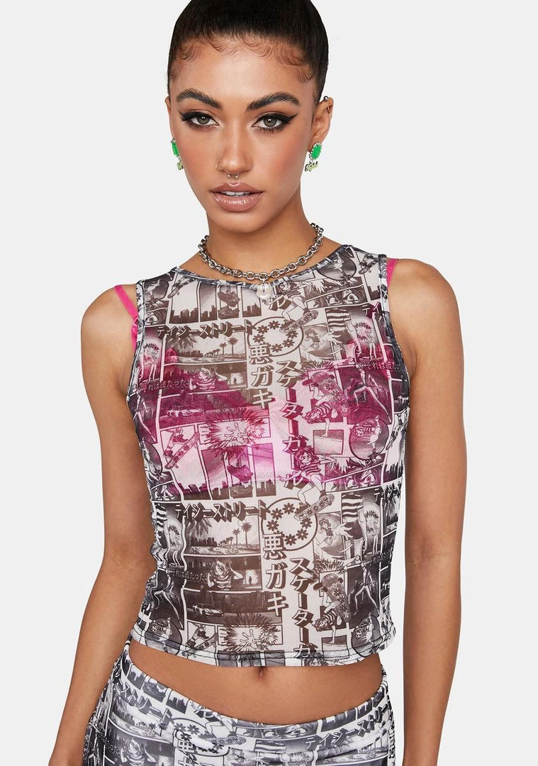 Daisy Street Mono Anime Mesh Crop Tank