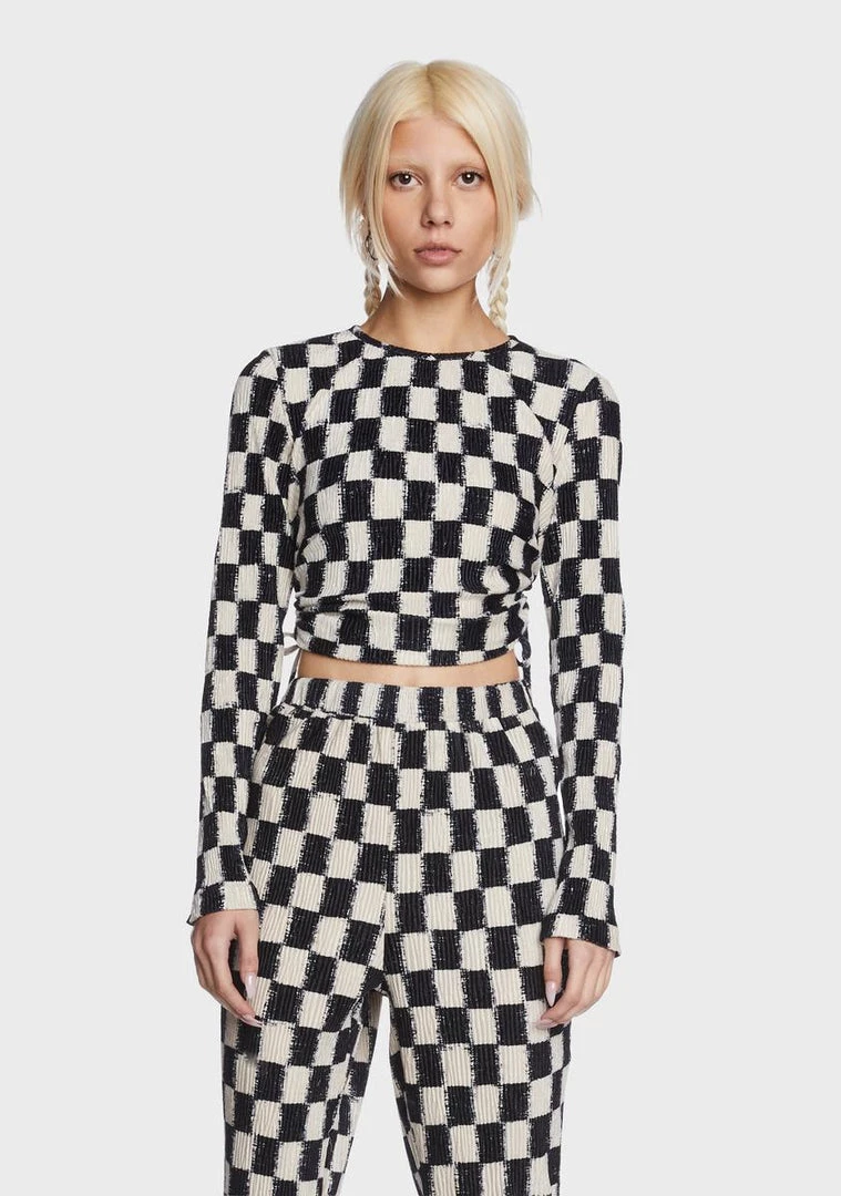 Daisy Street Checkered Crop Top Long Sleeve Crop Top